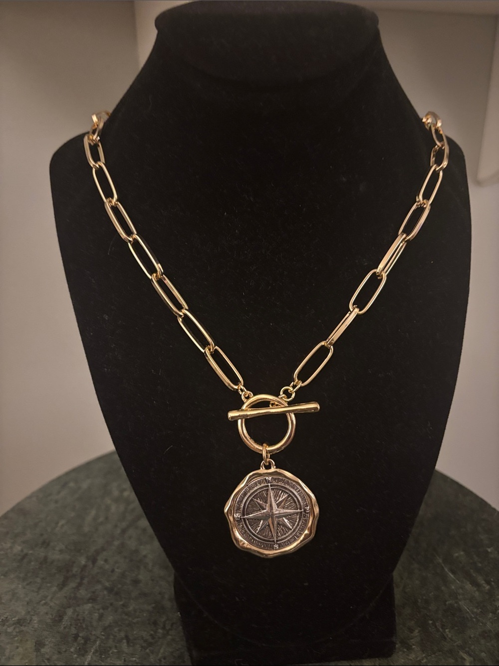 Mia Fiore Gold Compass Medallion Toggle Necklace
